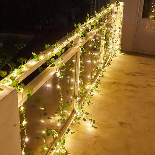 Enchanting Greenery Glow: Battery-Powered Flower and Green Leaf String Lights econXpress